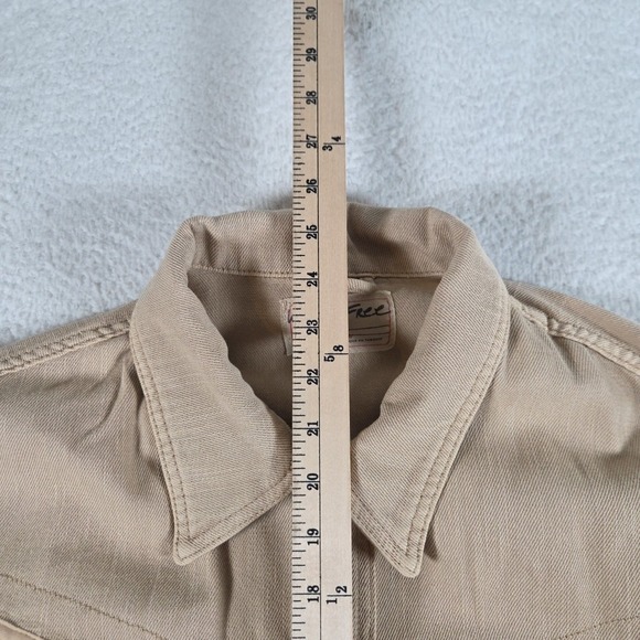 We The Free People After Hours Fringe Denim Jacket in Taupe Tan Size Medium - Picture 4 of 6